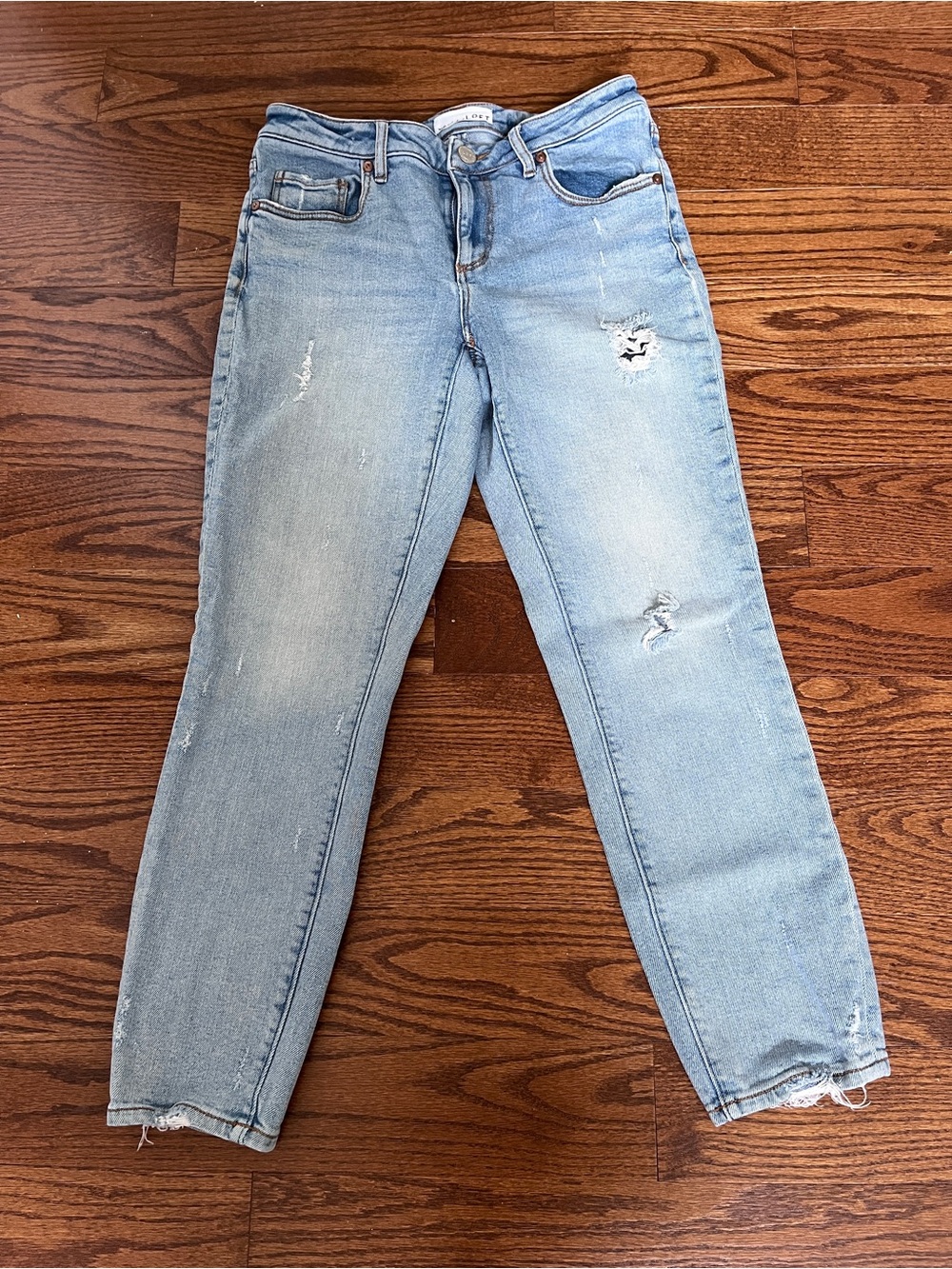 LOFT Light Blue Curvy Skinny Crop Jeans with Subtle Distressing